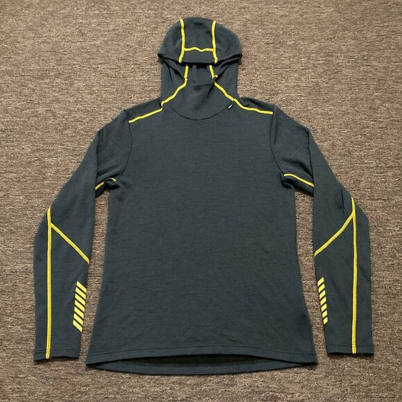 Helly Hansen Men’s Small Grey Yellow LIFA Merino Blend Base Layer Hoodie - Picture 1 of 10